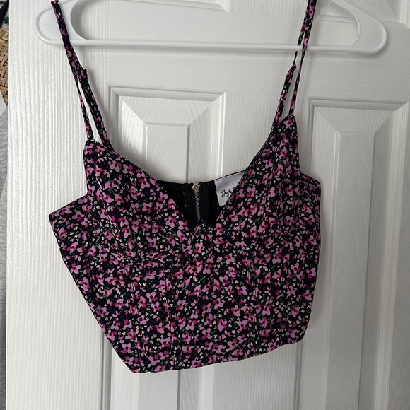 Sky to the moon floral pink and black corset crop top - Picture 1 of 3